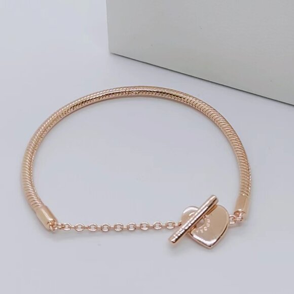 Pandora Moments Heart T-Bar Snake Chain Bracelet, Gold-Plated - Picture 1 of 9